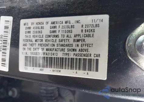 2015 Acura Tlx V6 Tech из США, поврежденный, VIN 19UUB2F59FA010413